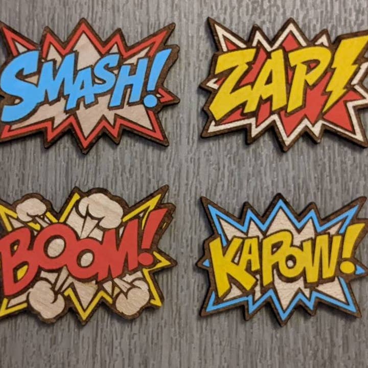 Comic style wood pin badges brooch for wholesale by Chikai Shop