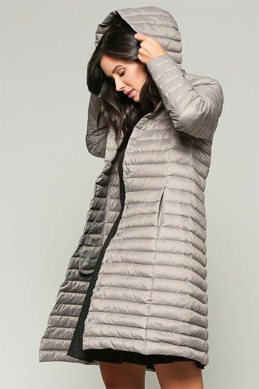 ESLEY - Wholesale Puffer Jacket - Women's - 73237J-R- Long Puffer Jacket With Hoodie