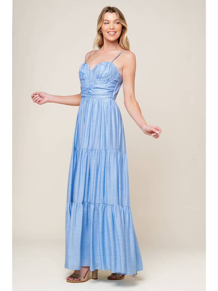 LIGHT BLUE A solid woven maxi dress - ID22191 for wholesale on Faire