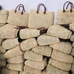 Marockansk halmkorg med läderhandtag för wholesale av MARRAKECH METACRAFT LTD