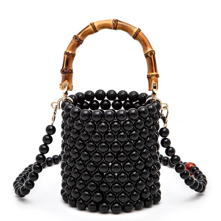 Artini Accessories - Wholesale Clutch Bag - Women's - Bamboo Top Handle Beaded Bucket Clutch Bag1
