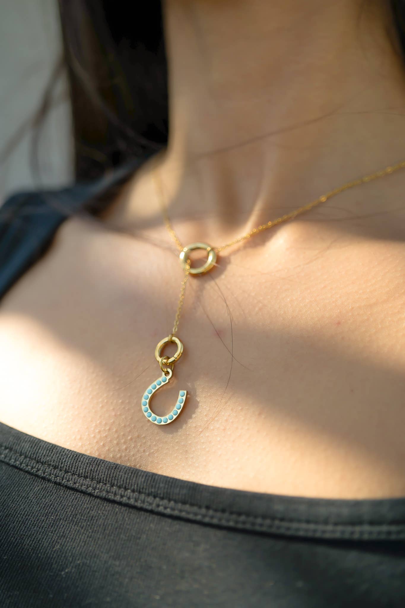 WJW - Wholesale Individuele bedel/hanger - 18K Goud PVD Roestvrij Staal Turkoois Steen Hoefijzer Bedel6