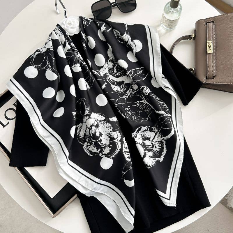 PEACH ACCESSORIES - Venta al por mayor Bufanda - Mujer - Pañuelo de Seda con Cuello de Lunares Florales F7763