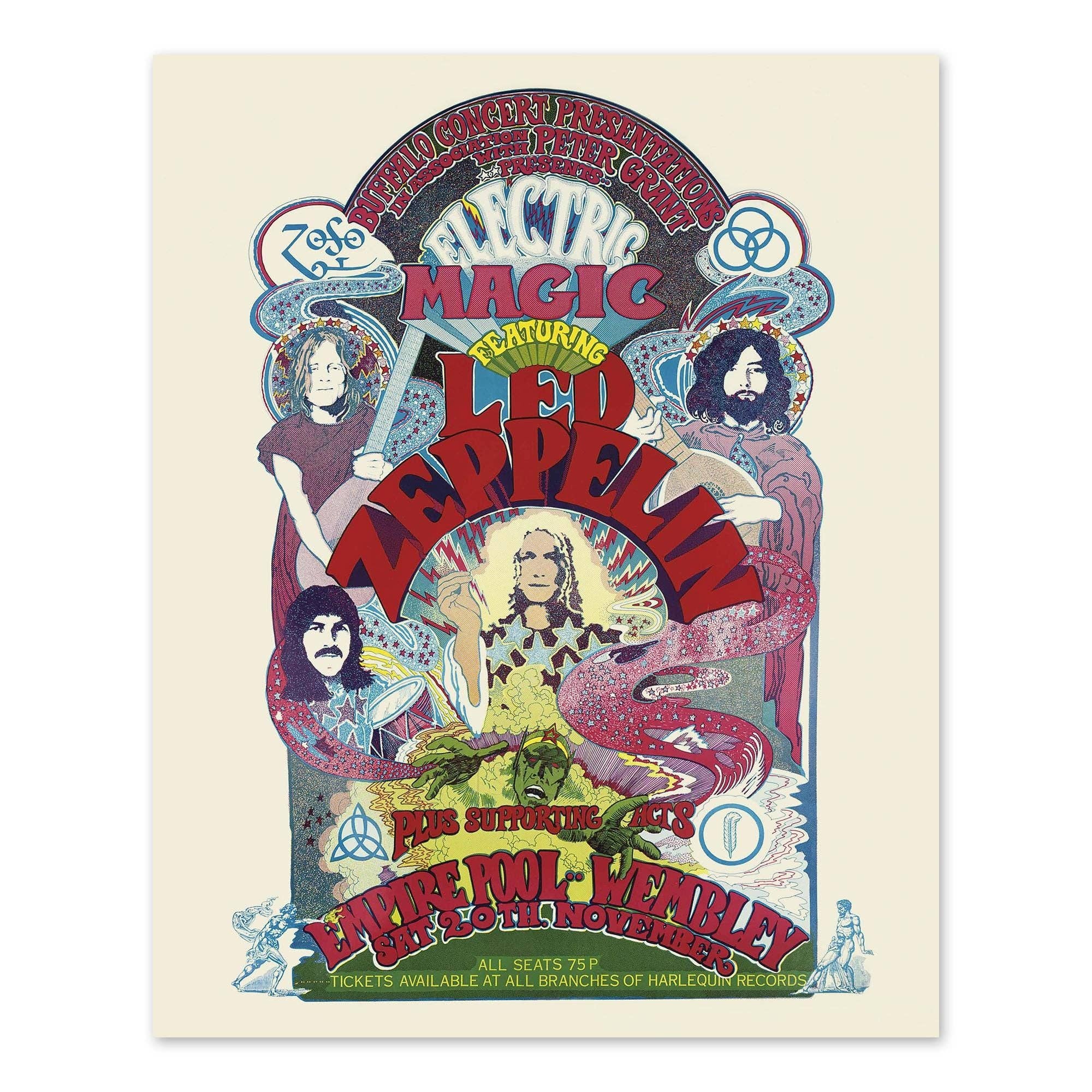 Historic Prints - Wholesale Poster - 1971 Led Zeppelin Poster Matte - Vintage Poster of Led Zeppelin United Kingdom Concert Tour - Led Zeppelin Wall Art Poster0