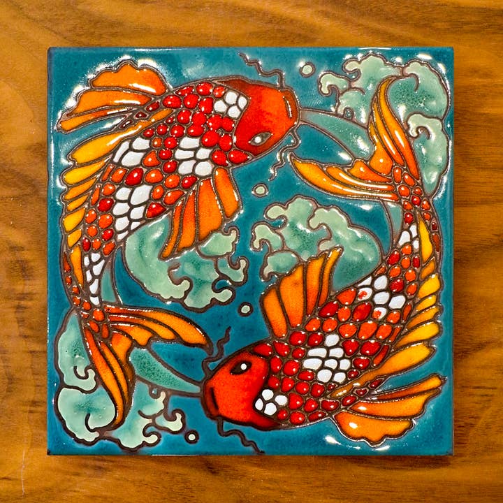 Carly Quinn Designs - Wholesale Wall Accent - Koi Hand Glazed Art Tile Trivet