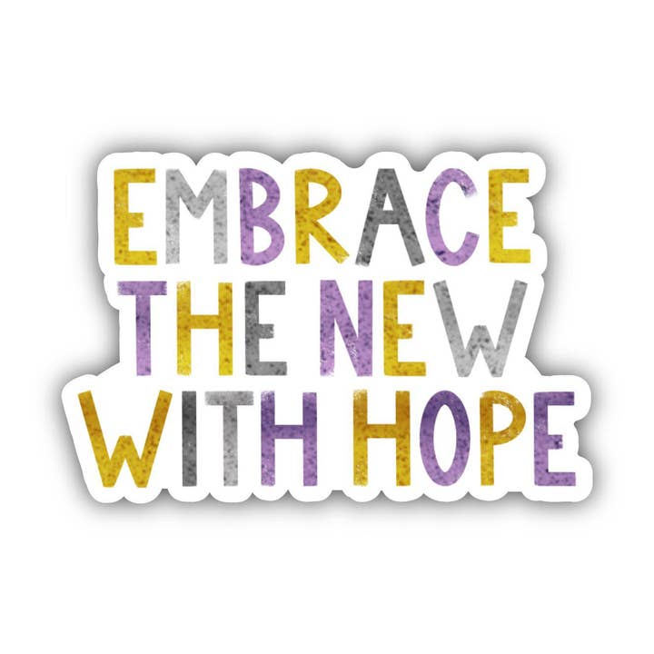 Embrace New With Hope Positivity Lettering Sticker - Purple for wholesale by Big Moods