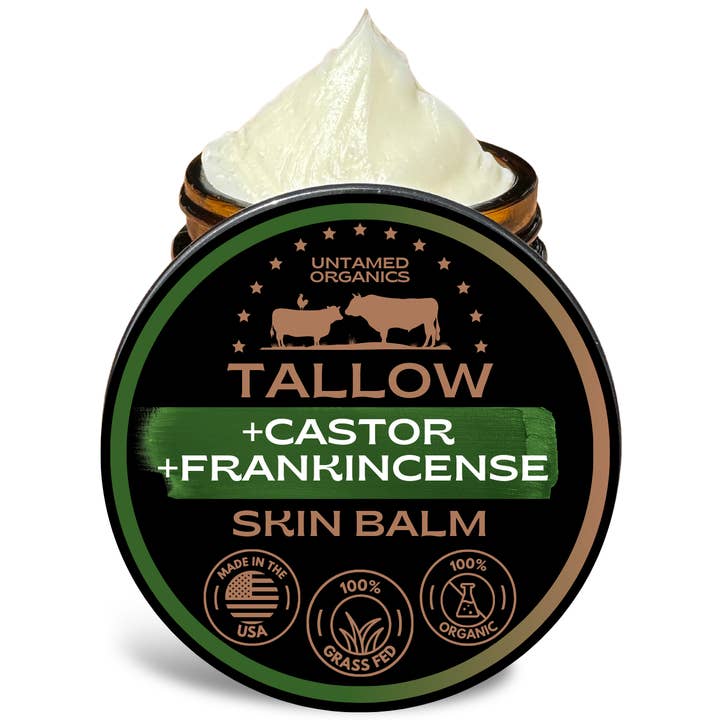 Untamed Organics - Wholesale Body Balm/Butter - Tallow, Castor, & Frankincense Skin Balm | 2 oz Glass Jar