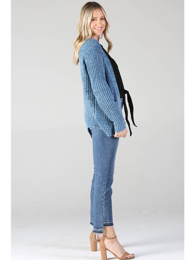 BLUE XHG15-ASIS CHENILLE CARDIGAN SWEATER WITH POCKETS for wholesale on Faire
