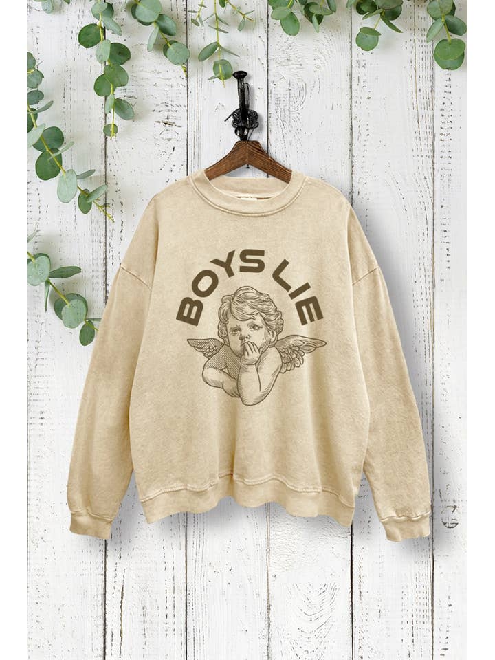 VINTAGE POINT USA - Wholesale Graphic Sweatshirt - Women's - BOYS LIE BABY ANGEL GRAPHIC PRINT MINERAL WASHED SWEATSHIRT5