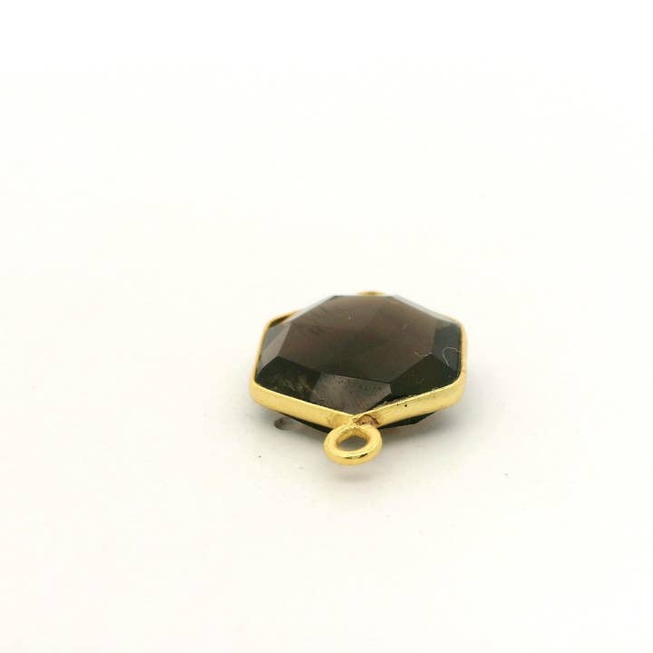 Purity Beads - Wholesale Individual Charm/Pendant - Black Onyx Hexagon Corner Loop Pendant 12mm 15mm 18mm | One Loop Gold Plated Over Sterling Silver and Sterling Silver Gemstone Pendant1