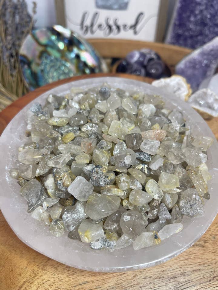 Gold Rutilated Quartz Crystal Chips, Tumbled Stone for wholesale by CaNatureLover