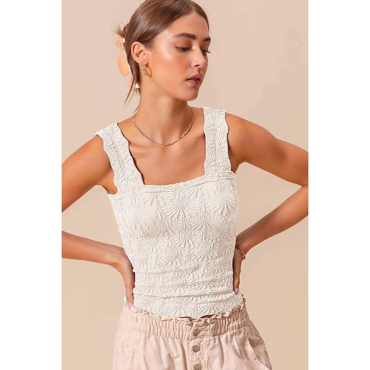 IVE - Wholesale Knit Top - Women's - FLORAL JACQUARD SEAMLESS TANK TOP10