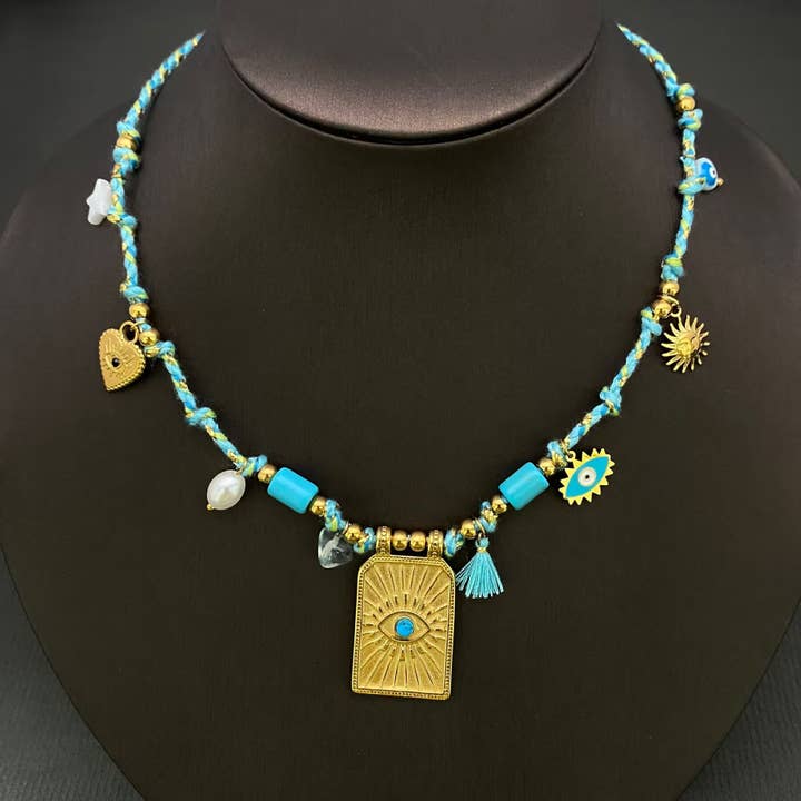 Evil Eye 18K Gold Plated Stainless Steel Charm Necklace -FGS for wholesale by Mio Queena