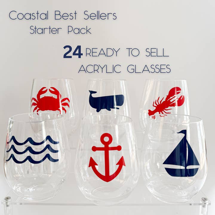 Everything Labeled | Coastal & Custom Drinkware - Wholesale Wine Glass - Coastal Acrylic Wine Glass Starter Pack – 24 pc Best Sellers