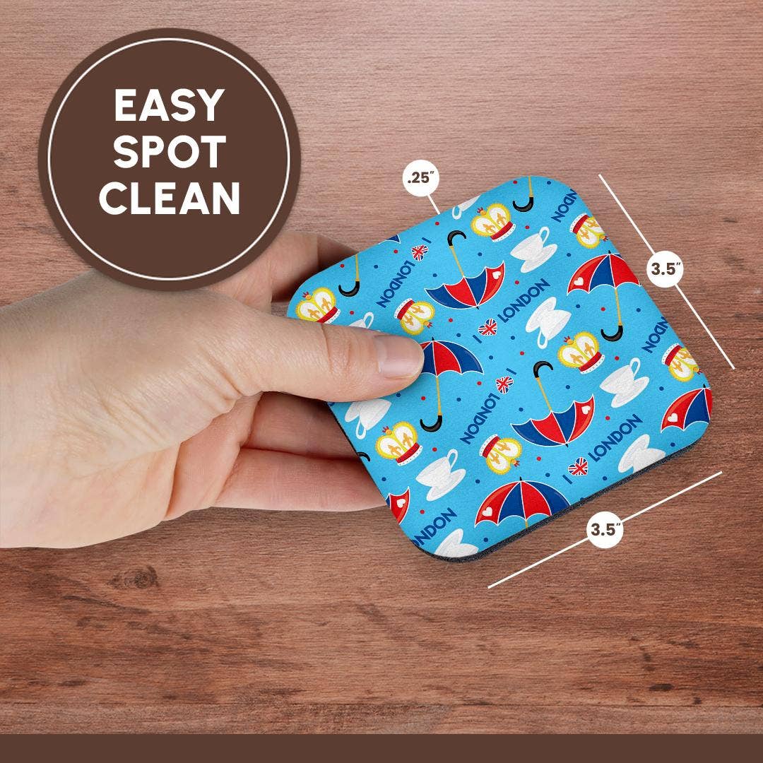 3dRose - Vendita all'ingrosso Sottobicchiere - 3dRose, Motivo Carino di Londra con Cuori, Ombrelli, Tè e Corone, Sottobicchiere13