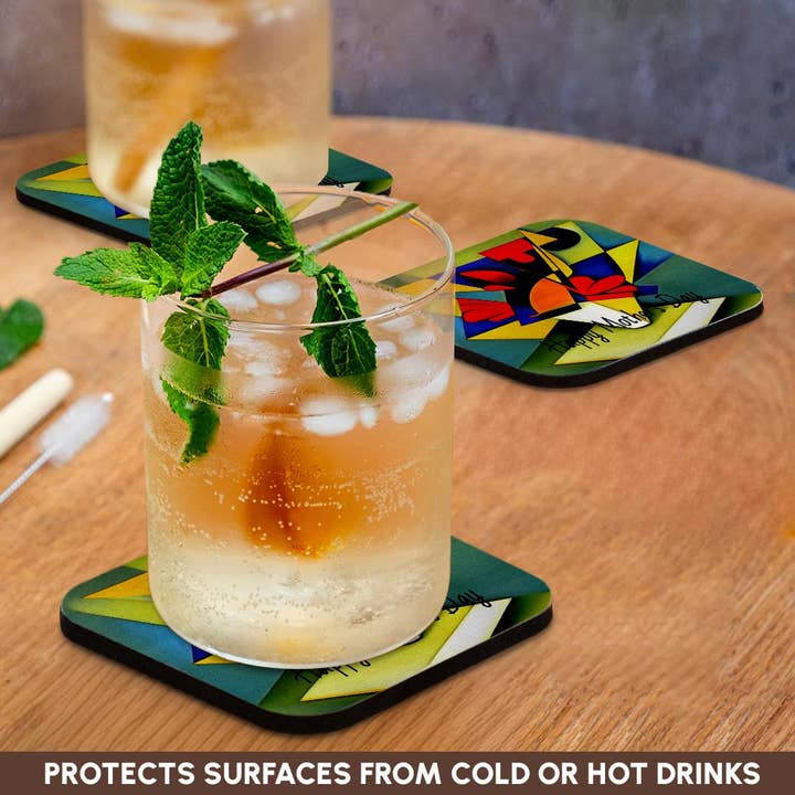 3dRose - Wholesale Coasters - 3dRose, Happy Mothers Day Greeting With Abstract Red Carnation Background, Coaster9