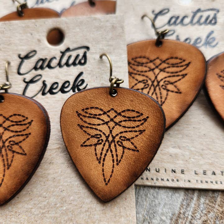 Cocklebur & Co. - Wholesale Dangle Earrings - "Nashville" Handmade Tooled Leather Western Earrings1