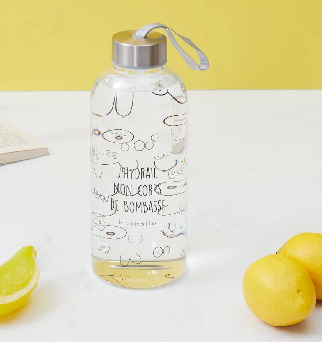 Les Vilaines Filles - Wholesale Insulated Mug/Tumbler - Glass water bottle "I hydrate my bombshell body"