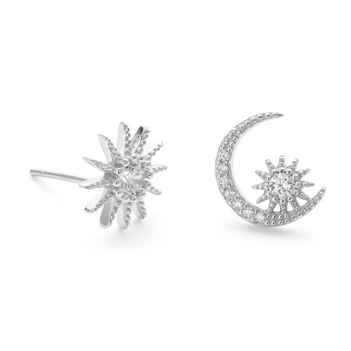 Pendientes de plata de ley con estrella y luna creciente para venta al por mayor de Elk & Bloom