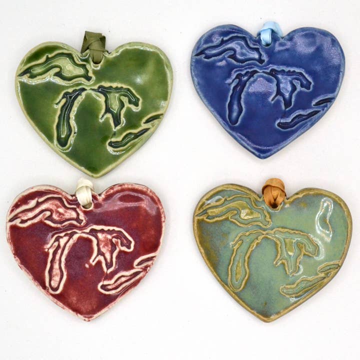 Heart of Michigan Ornament for wholesale by Little Traverse Tileworks
