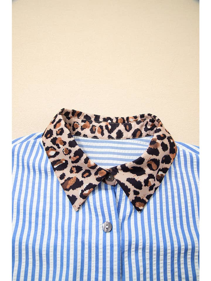 66DISCO - Vente Chemise à col boutonné – femme - Chemise à boutons léopard et rayures contrastées chic printemps 202614