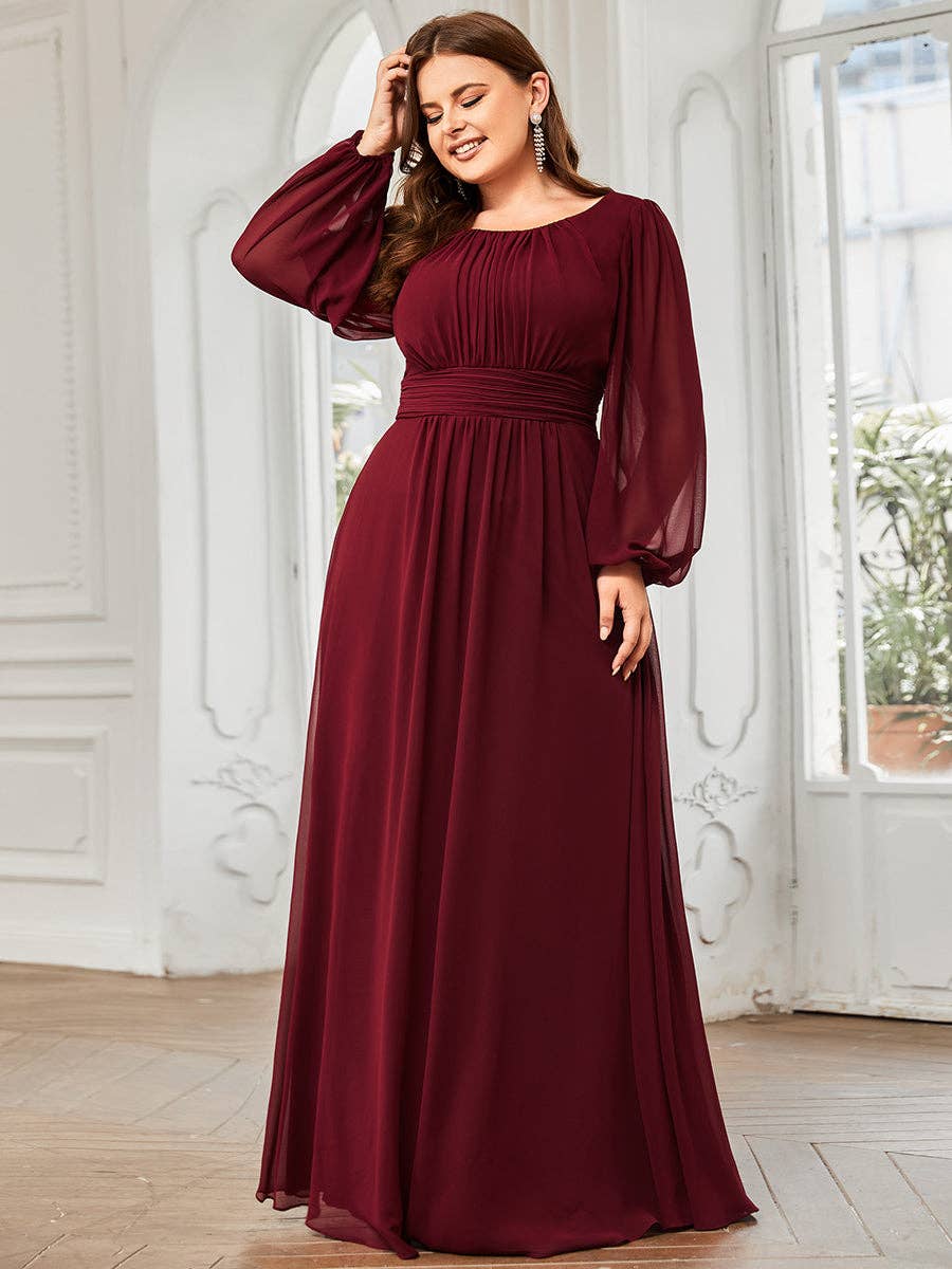 Ever-Pretty - Wholesale Gown - Women's - Plus Size Long Lantern Sleeves Round Neck Bridesmaid Dress9