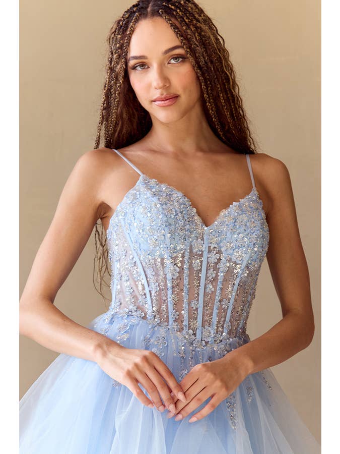 Babyfox Apparel - Wholesale Gown – Women's - Sleeveless Bustier Illusion Top A Line Dress5