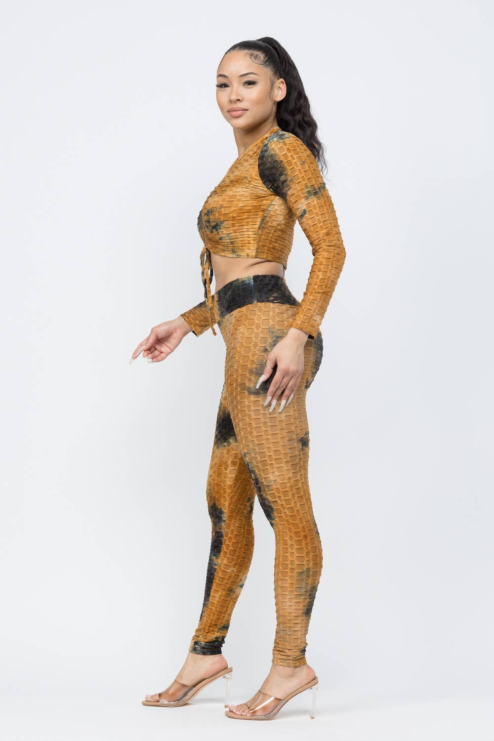 Julia by LoveJ - Wholesale Top & Pant Set (NOT Loungewear) - Women's - Honeycomb TieDye Shirring Tie Top And Leggings Set9