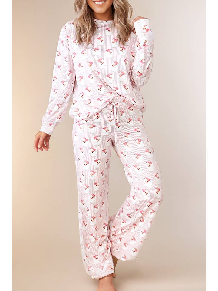 LA Society - Wholesale Lounge Set - Women's - Santa Claus Striped Print Loose Fit Two Piece Lounge Set