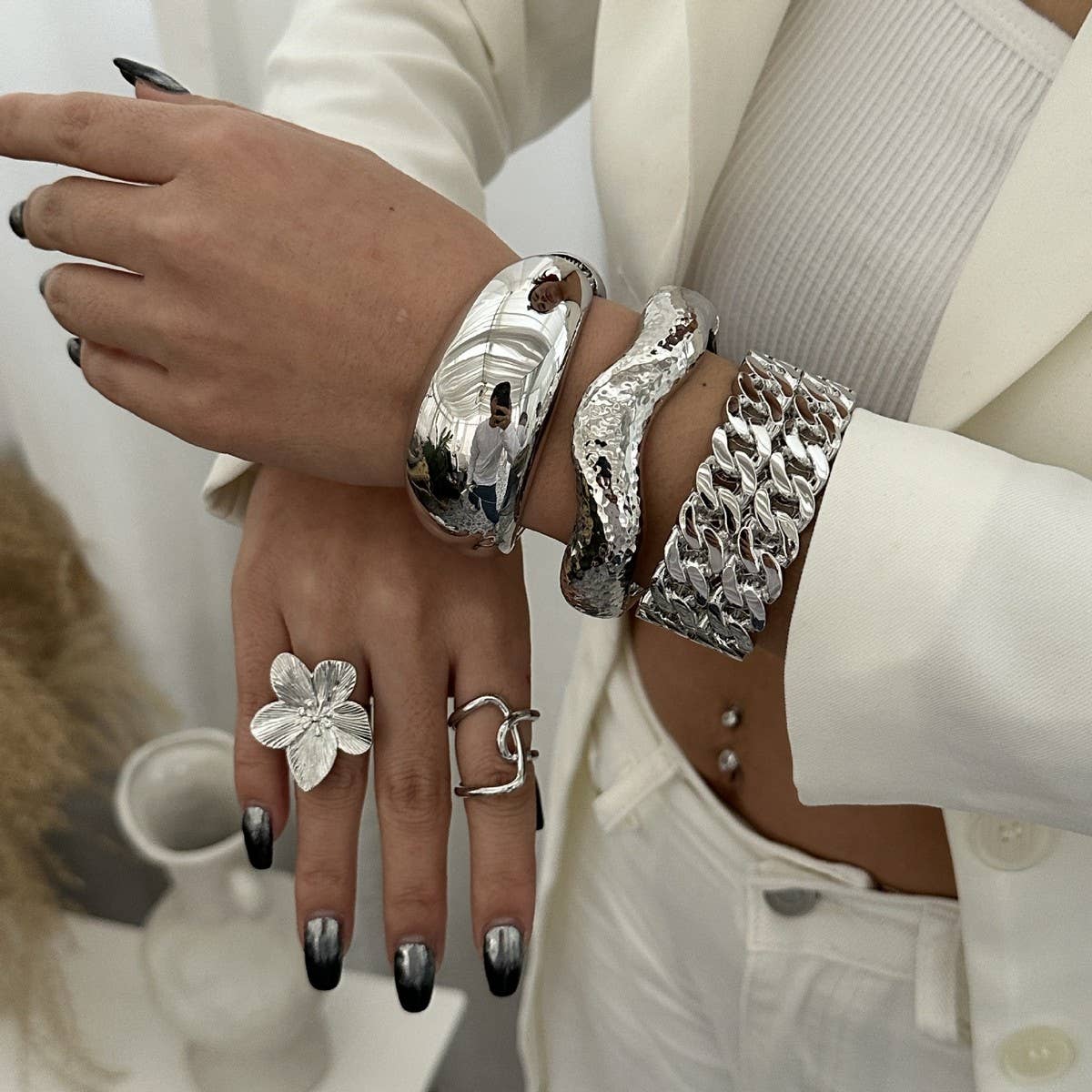 ACCITY - Wholesale Cuff Bracelet - IRREGULAR METAL SMOOTH SPRING WIDE BRACELET_CWMM31108