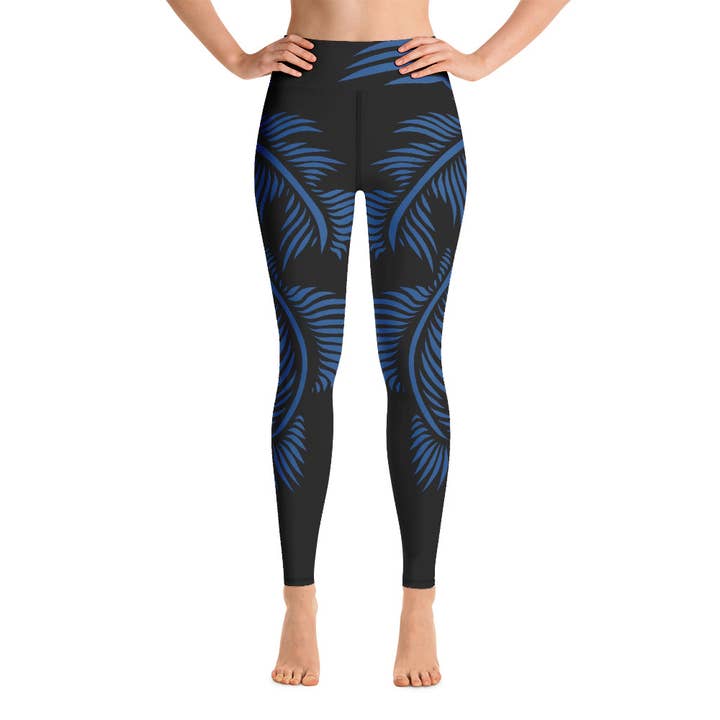 Leggins deportivos diseñados por Lines 4 Peace Black & Classic Blue para venta al por mayor de Natascha van Es Fingerprint Art