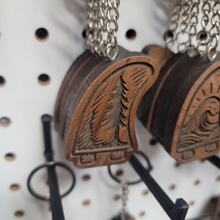 Surf Fin With Tree Keychain for wholesale by Two Makers Crew