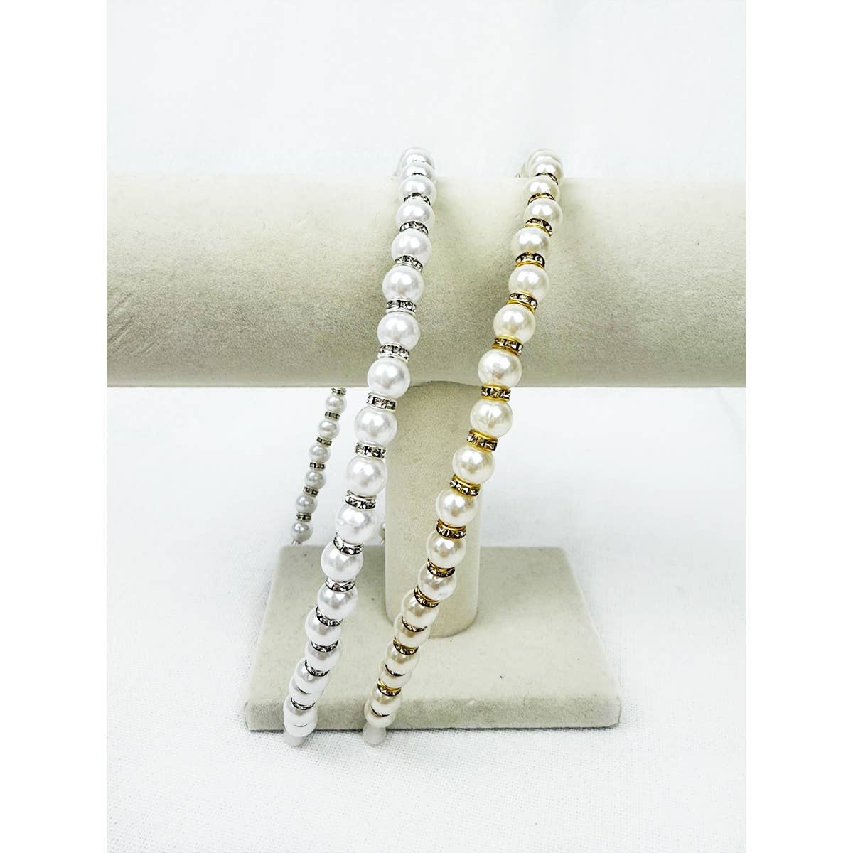 MIX COLOR White and Ivory Shiny Pearl Headband for wholesale on Faire2