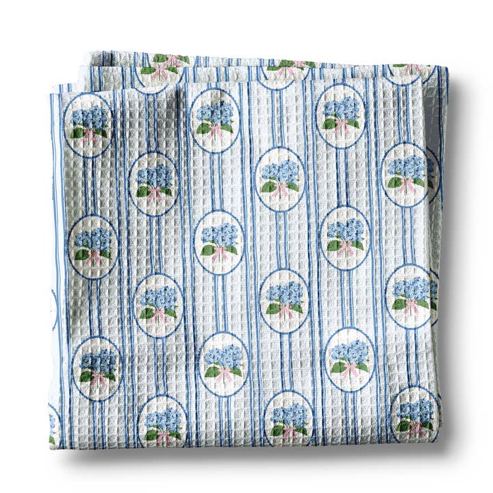 Hydrangea Flower Chinoiserie Kitchen Towel Preppy Spring for wholesale by Canary Road