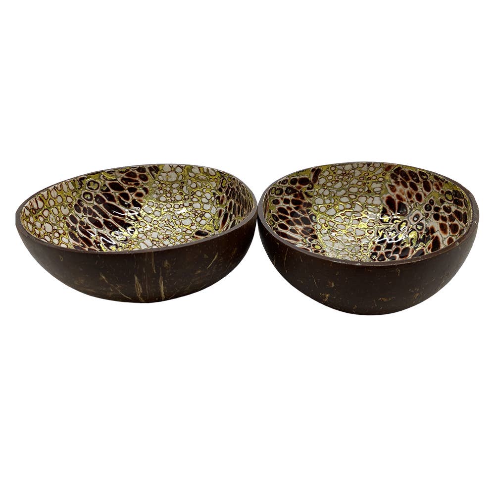 VIE - Wholesale Decorative Plate/Dish/Bowl - Hand-Painted Coconut Bowls, Lacquered, Set of 233