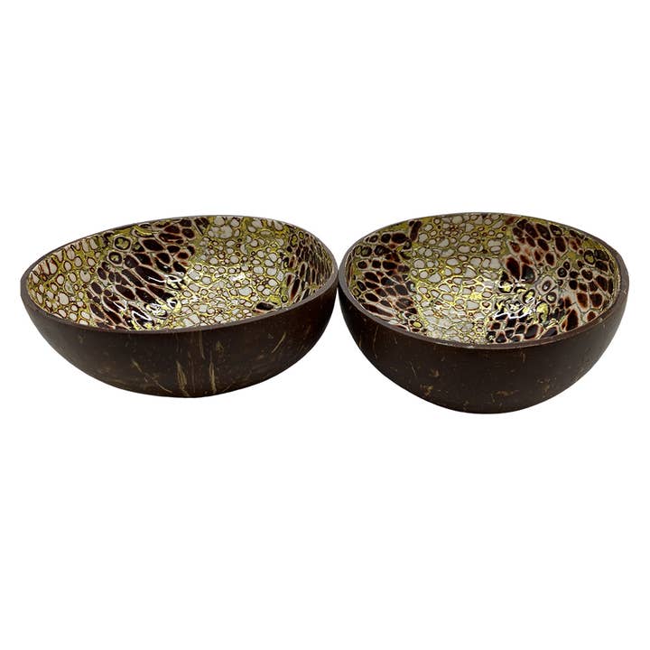 VIE - Wholesale Decorative Plate/Dish/Bowl - Hand-Painted Coconut Bowls, Lacquered, Set of 233