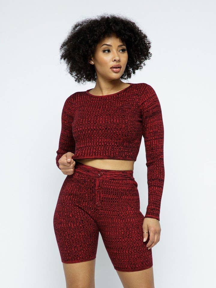 Short de motard taille haute en tricot à manches longues pour la vente par CC Wholesale Clothing