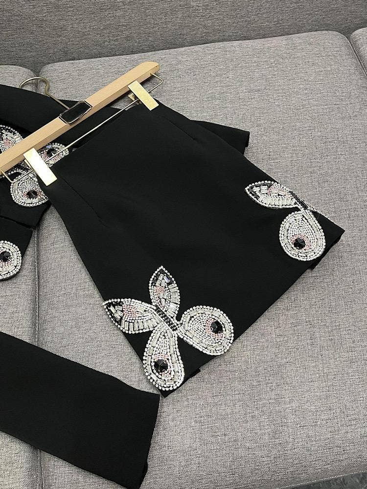 Sanyao Fashion - Wholesale Suit Set - Women's - SY396 Pink Suit with Diamond Bow Decor and Short Hip Skirt 18