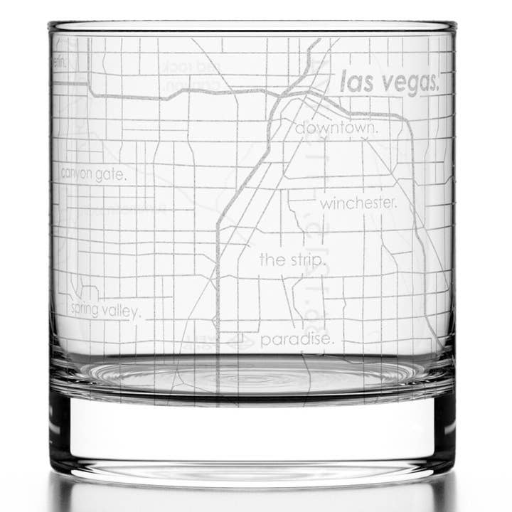 Las Vegas, NV City Map - Etched Whiskey Rocks Glass for wholesale by Well Told