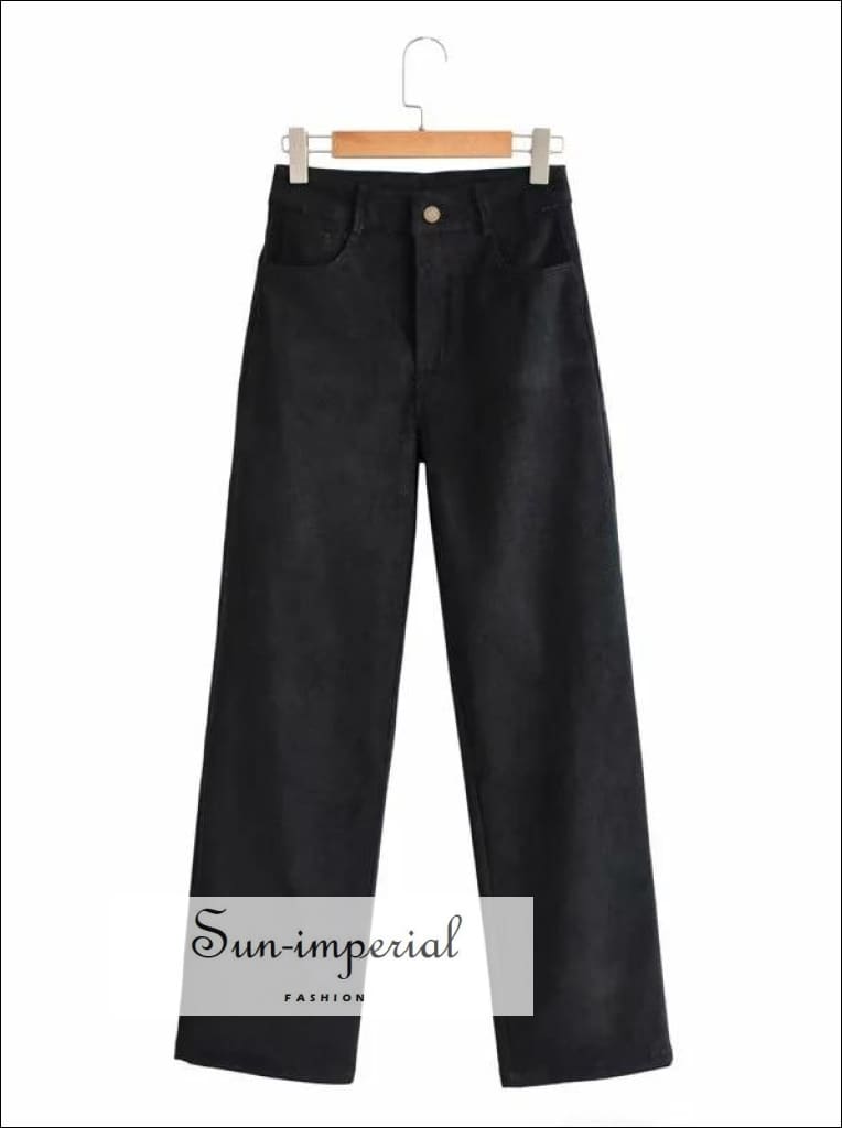 Sun Imperial - Vendita all'ingrosso Pantalone - Donna - Pantaloni donna marroni a vita alta in velluto a coste a gamba larga0