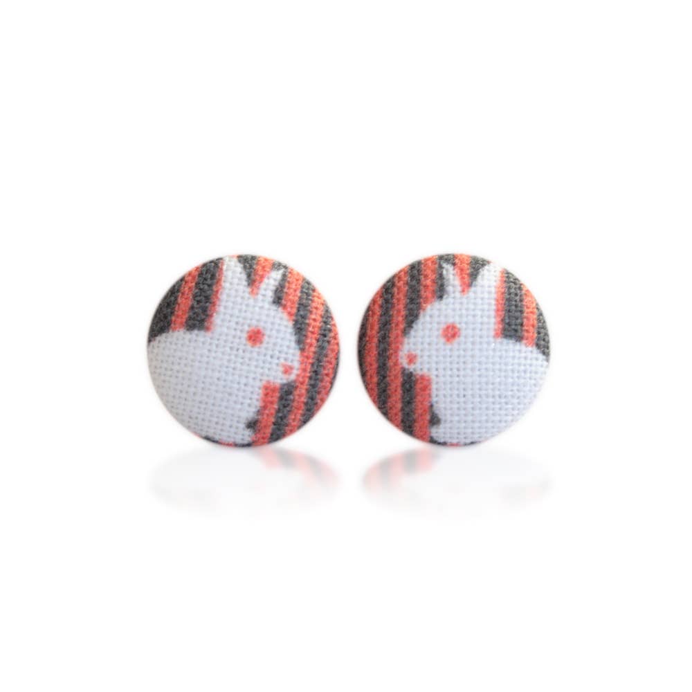 Rachel O's - Wholesale Stud/Post Earrings - Psychedelic Bunnies Fabric Button Earrings4
