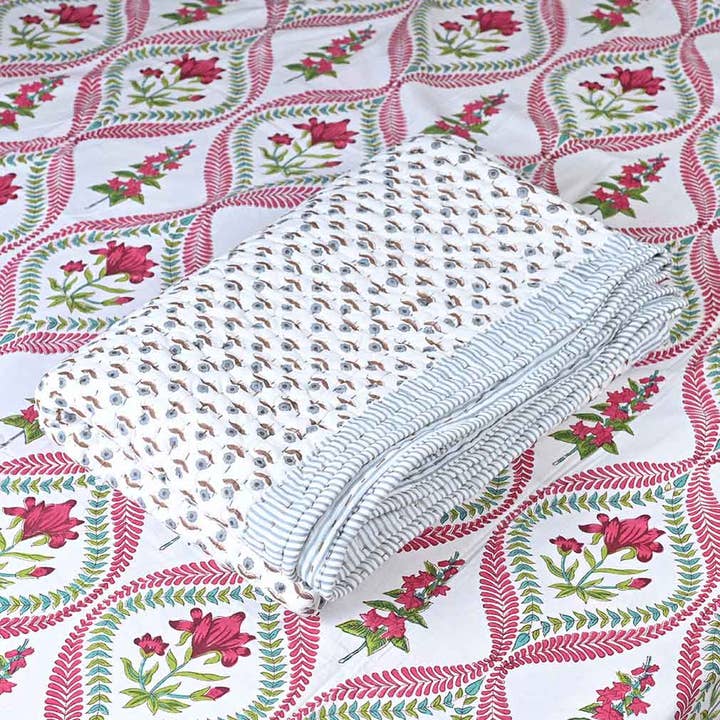 Thread To Form - Wholesale Quilt - Freesia Hand Block Printed Quilt3