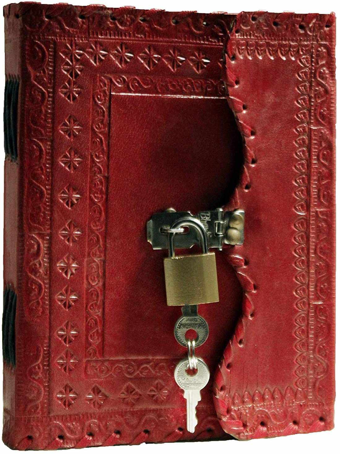 Tuzech Leather - Vente Journal intime - Journal en cuir TUZECH pour hommes et femmes, carnet en cuir pour écrire des poèmes, carnet de croquis, carnet de notes pour tenir des registres, mémoire personnel avec serrure et clé - Non ligné 7 pouces18