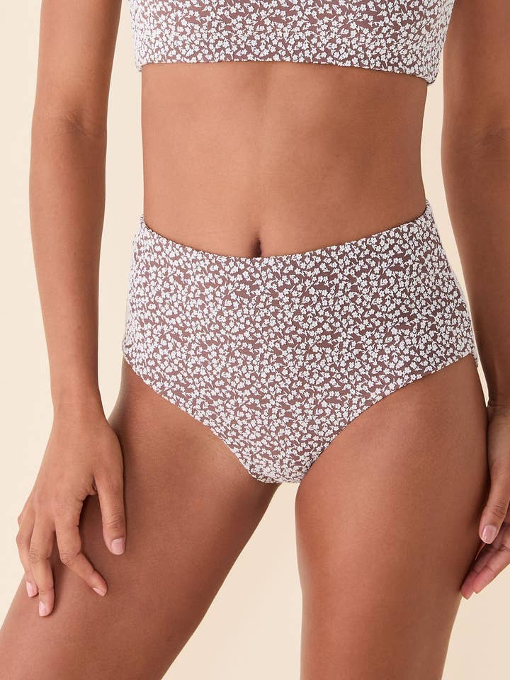 The High Waist Bikini Bottom - Ditsy Floral - Nutmeg for wholesale by Andie Swim