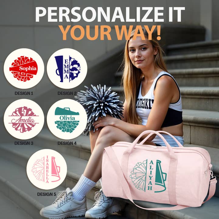 Gradzo - Wholesale Weekender Bag - Women's - Personalized Cheer Duffle Bag – Custom Travel Tote, Pink2