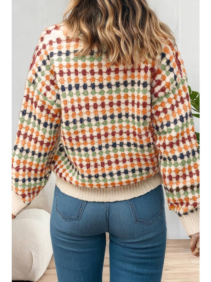 LA Society - Wholesale Cardigan - Women's - Dotty Pattern Knit Button Front V Neck Sweater Cardigan3