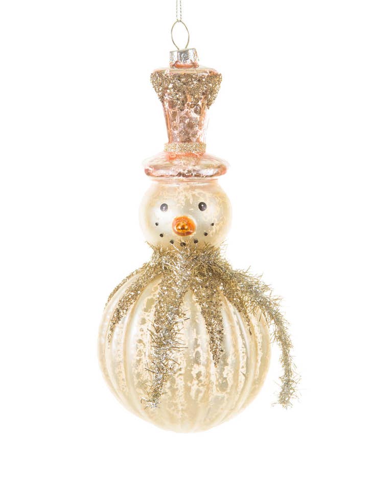 Gold/Silver Snowman Ornament with Rose-Gold Top Hat for wholesale by Starlight Collection