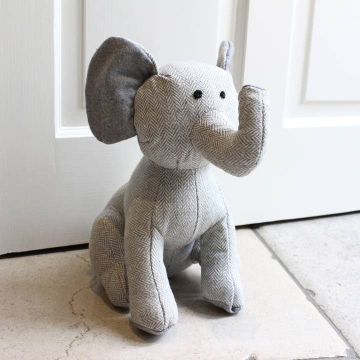 Elephant Herringbone Novelty Door Stop Grey for wholesale on Faire3