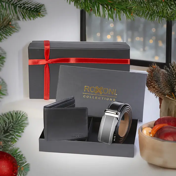 Roxoni – Großhandel Gürtel – Herren – Roxoni Herren Ledergürtel mit Ratsche & Geldbörse aus echtem Leder, ultraweich3