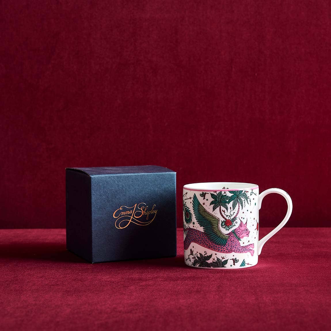 Emma J Shipley - Wholesale Coffee Mug - Fine Bone China Lynx Coffee Mug with Peacock Tail Design5